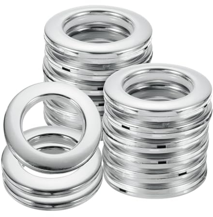 QUARKZMAN 16pz Occhielli per Tende, 1-5/7 (42 mm) ID Anelli per Tende Finestre in Tessuto Anelli Scorrevoli a Basso Rumore per Tende Romane Asta per Tende, Argento Brillante