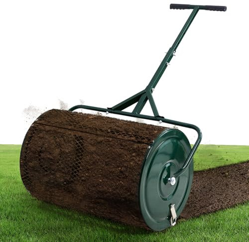 Warmiehomy Compost Spreader 76L, Peat Moss Spreader With Upgrade Side Latches & Extendable T Shape Handle, Heavy Duty Metal Mesh Push Topsoil Fertilizer Spreader for Lawn and Garden, Handle 77/70/63CM