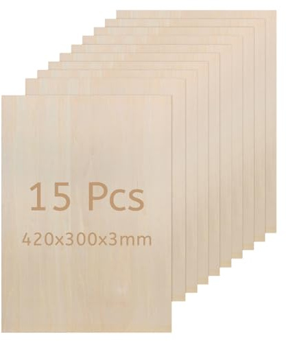 DBREAKS 15PCS Madera Contrachapada de Tilo 3mm, 420x300x3mm Tableros de Madera, Tablero de Madera a Medida, Contrachapado Maderas para Bricolaje | Madera de balsa, hoja de tablero de madera, madera para manualidades para corte láser grabado láser