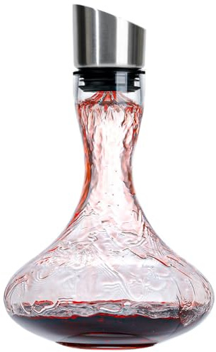 Wlasss Hand Blown Wine Decanter with Aerator, 1300ml/44oz Red Wine Decanter, Crystal Wine Carafe with Stainless Steel Pour Lid and Filter, Elegant Design Easy Pour, Wine Aerator Wine Gifts