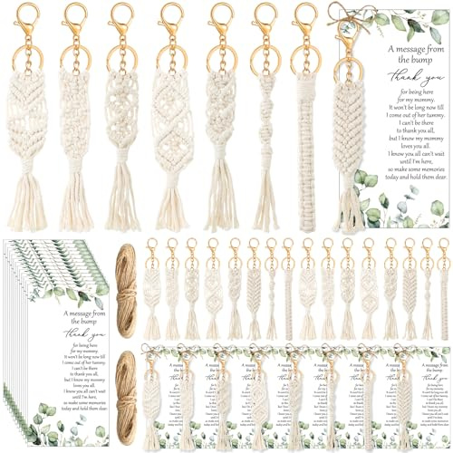 Ecation 36 Sets Boho Baby Shower Favors for Guests Bohemian Macrame Keychains Bulk Crochet Tassel Key Rings with Thank You Cards for Girls Boys Baby Shower Gifts Birthday Party Favors (Boho)