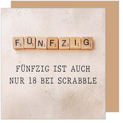Edition Seidel Premium fyrkantigt gratulationskort för 50-årsdagen med kuvert. Födelsedagskort kort med ordspråk för man fru vän flickvän Scrabble (GQ419 SW025)