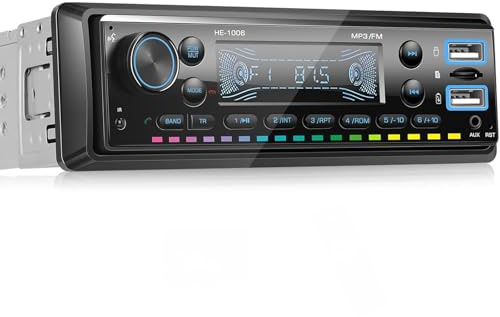 Techschermo Single Din Car Radio - Bluetoorh Car Radio with Bluetooth Handsfree call, FM Radio, USB/TF/AUX Port, Button Light Settings, Protection Connection