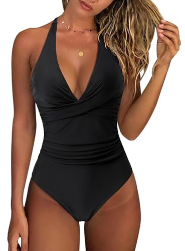 DOULAFASS Badeanzug Damen Bauchweg Push up Bademode Einteiliger Shape Badeanzüge Neckholder Rückenfrei Swimsuit