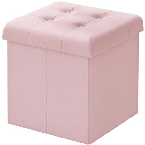 WOLTU Panchetta con Contenitore, Pouf con Cassapanca, Scatola di Ripiano con Coperchio, Pieghevole, 43L, 37,5x38 x37,5cm, Resistenza fino a 300 kg, Tessuto Lino MDF, Rosa