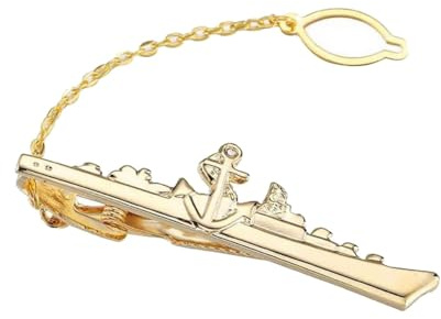 Brosche Schmuck Krawattenklammer Boot Anker Marine Stahl Gold, 6 cm, Edelstahl