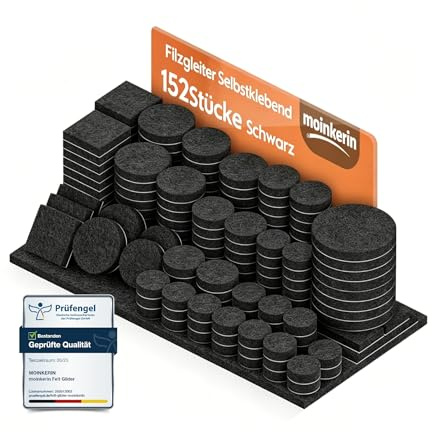 moinkerin 152 Pezzi Feltrini Autoadesivi per Sedie Rotondi 5mm Spessore Feltrini per Mobili Pesanti Antigraffio y Antirumore Taglia Ogni Forma Divano Nero
