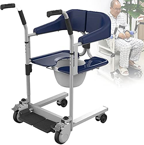 Sedia da trasferimento per pazienti, ruote per bagno, vasca comoda per anziani disabili, sollevatore multifunzionale per tutto il corpo per anziani disabili, blu