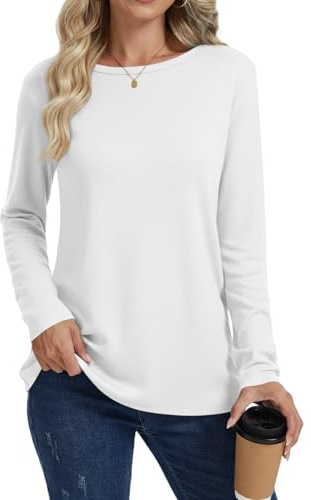 Cuptacc T Shirts for Women UK Long Sleeve Basic Ladies Tops Crew Neck | Thin,Versatile,Plain,Airy,Casual,Comfortable,Elastic,Daily,Home,Office