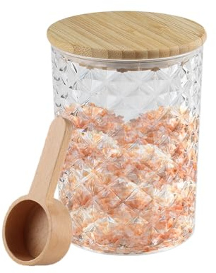 Gzsekken Bath Salt Jar Acrylic Salt Container with Scoop for Bathroom Airtight Bath Storage Canister Jar with Wooden Lid 500ML/17 OZ Bathroom Decor Accessories and Organisation for Women