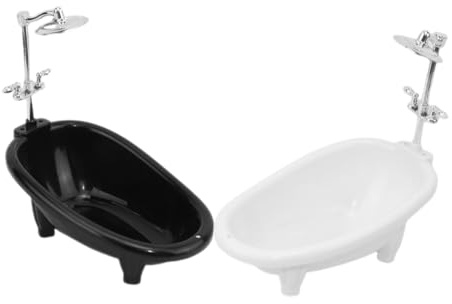 BESPORTBLE 2 Stück Miniatur Badewanne für Puppenhaus Teiliges Set Weiß und Schwarz Puppenbadewanne Zubehör für Kreatives und Realistische Szenen im Puppenhaus