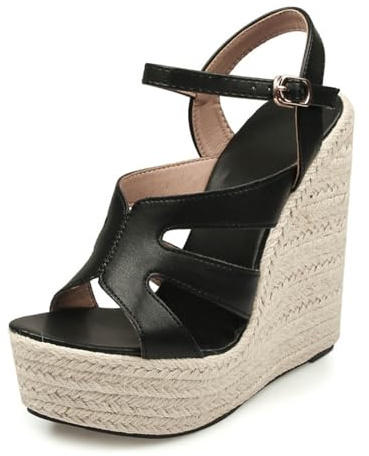 Hixingo Sandali Donna Estive con Zeppa, Scarpe Aperte con Plateau Tacco 15CM Donna Eleganti e Comode Sandali Ortopedici Leggere Antiscivolo Zeppa Alta per Trekking da Spiaggia (35,629 Nero)