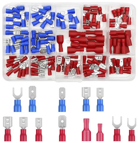 ALLY-MAGIC 140 Stück Kabelschuhe Set, 14 Type Kabelschuh, Bolatus Kabelschuh Sortiment, Flachstecker und Gabelkabelschuhe Stoßverbinder KFZ Quetschverbinder Set E21-HZLYDZ