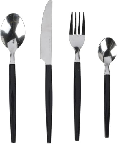 Envenzo 16-Piece Stainless Steel Cutlery Set – Knife Fork Spoon Teaspoon Tableware – Coloured Handles, 18/0 Steel, Durable & Dishwasher Safe – Black/Green/Grey for Home/Kitchen/Restaurant (Black)