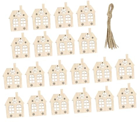 EPIGEIST 20 Pezzi Addobbi Natalizi in Legno Forma Casetta Intagliata Decorazioni Appendibili per Albero Natale Materiale Legno Resistente e Riutilizzabile per DIY e Personalizzazione