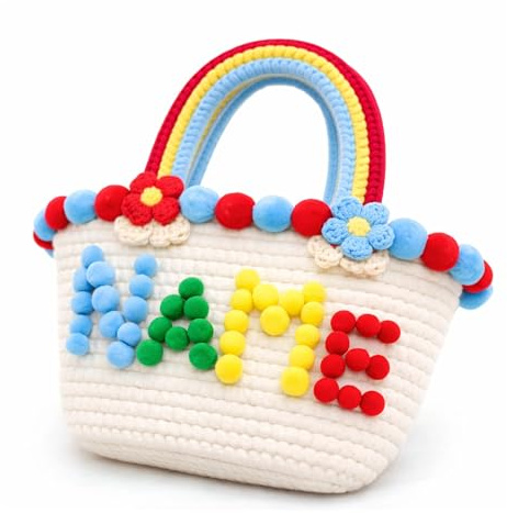 DGJSSK Cestini Pasquali Personalizzati, Cestini Personalizzabili per la Caccia alle Uova di Pasqua con Nomi Ricamati, Cestini Arcobaleno su Misura, Regali per Feste Pasquali