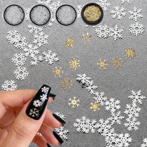450 Stück Mini Schneeflocken Deko, Weiße Schneeflocken DIY Gold Glitzer Sticker Verschiedene kleine Schneeflockenformen für Maniküre, Scrapbooking, Weihnachtsdeko zum Basteln, Winter Party