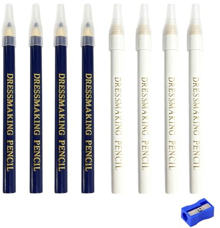 Vervora 8pcs Fabric Tailor Marking Pencils, 2 Colors Water-Soluble Sewing Chalk Pencils for Fabric, Tracing Tools for Dressmaking, Embroidery, DIY Crafts (Blue & White)