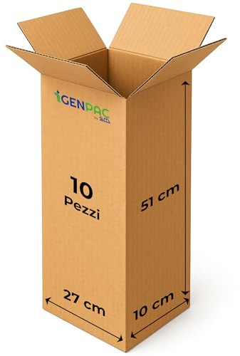 GM 10 Scatole Cartone Avana 27x10x51 h cm - Mono Onda Resistenti per Imballaggio, Spedizioni e E-Commerce - Cartoni Trasloco e Packaging Riciclabile, Vari formati, Ideali per Uffici e Aziende