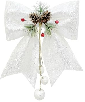 Xiyocadt Weihnachtsschleifen Mit Goldglitzer, Weihnachtsschleifen Bogen Hänge Deko, Große Schleif, Geschenkdekoration, Festliche Weihnachtsdekoration (Weiß,25 x 30 cm)