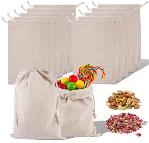 GWBPES 12 Stück Stoffbeutel mit Kordelzug, 20x30cm Säckchen Unbedruckt Klein Stoffsäckchen Baumwollsäckchen Baumwollbeutel zum Befüllen für Schmuck Hochzeit Party DIY Handwerk