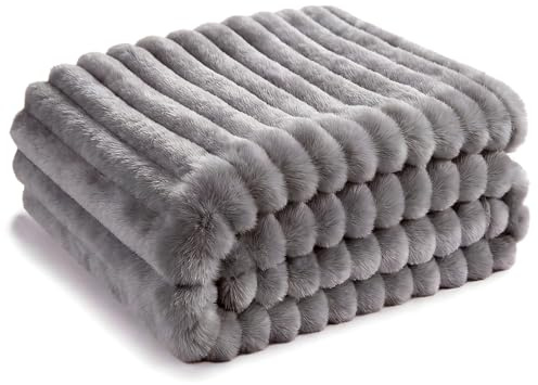 Kuscheldecke 150x200cm - Wolldecke, Sofadecke, Tagesdecke, Extra Warme Wohndecke aus weichem Flanell, Deko Streifen Cord Fleecedecke als Sofaüberwurf für Wohnzimmer (Grau)