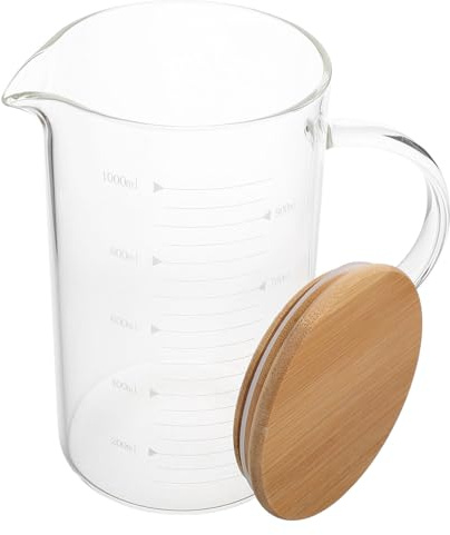 Veemoon Tasse à Mesurer en Verre 1000 Ml avec Couvercle et Poignée Pichet Doseur Gradué pour Liquides Ustensile Cuisine Polyvalent pour Thé Glacé Jus et Vin Verre Transparent