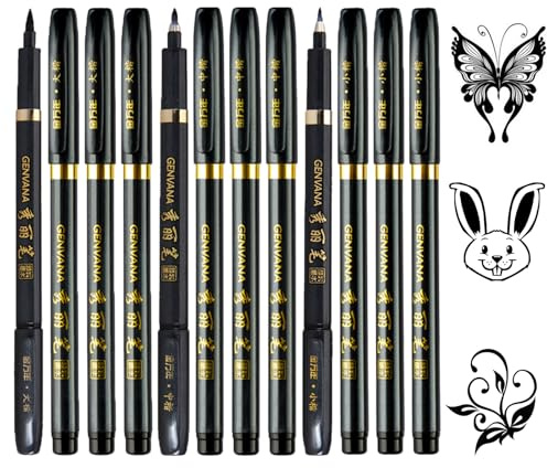 ZXgomg Kalligraphie-Stift, 12 Stück Kalligraphie-Kugelschreiber, Schwarzer Faserschreiber, für Beschriftung, Anfänger, Tagebuch, Unterschrift und Schreiben