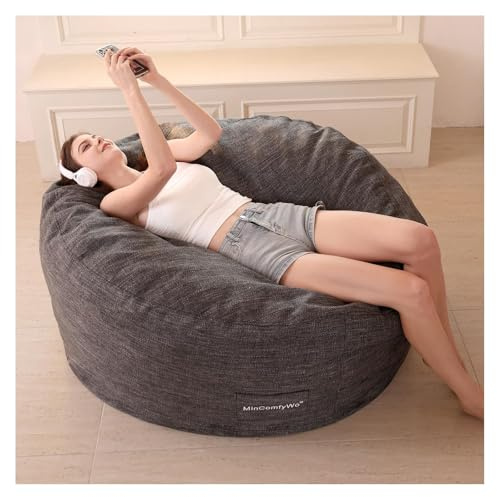MinComfyWo 4FT Luxury Quality Memory Foam Bean Bag-Large Stuffable Soft Beanbag Chair, Adults Lounge Gaming Lazy Sofa Bed for Indoor&Outdoor use-Cover-Olefin-Dark Grey