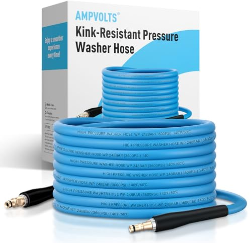 Ampvolts 10m Kink-Resistant Rubber Pressure Washer Hose | 248Bar / 3600 PSI, 2026 Upgraded Replacement Hose Compatible with Karcher K2 K3 K4 K5 K6 K7 Series, All-Weather, Blue