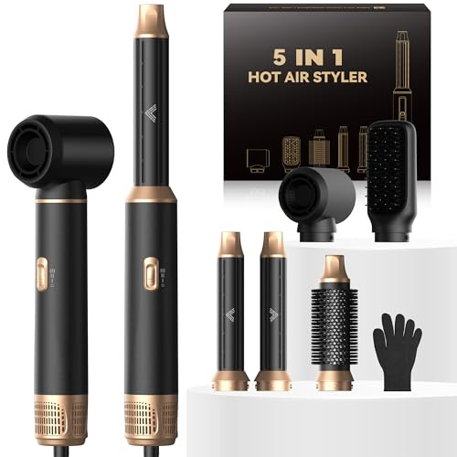 Atopskins Hairstyler Airstyler 5 In 1 Asciugacapelli 5 In 1, Set Di Spazzole Per Asciugacapelli, 1000 W Arricciacapelli Con Aria, 3 Regolazioni Della Temp, Spazzole Per Styling, Regali Set Per Donn