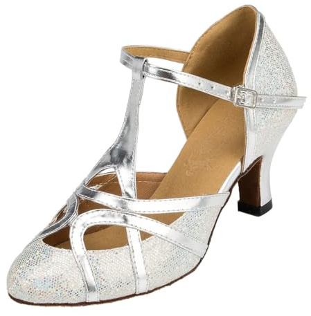 MGM-Joymod Dam T-Starp glitter syntetisk kväll bröllop tango balsal moderna latinska dansskor, Glitter silver 6 cm klack, 40 EU