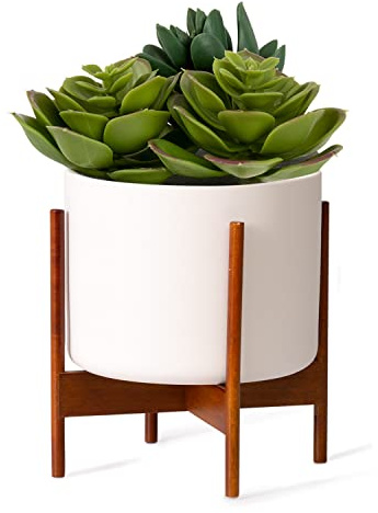 Fox & Fern Mid Century Moderner Pflanzenständer Klein, Pflanzenständer aus Holz für den Innenbereich, kleiner Pflanzenständer mit Topf, kleine Pflanzenständer für den Innenbereich -