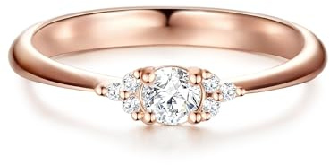 Trilani Damen Verlobungsring aus 925/- Sterling Silber rosévergoldet | Zirkonia,weiß,Brillantschliff,Solitärring,Rosegold,Trauring,Antragsring,Damenring,Silberring,Rosé