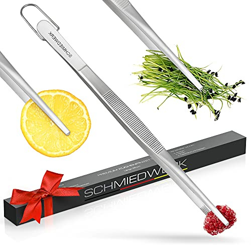 SCHMIEDWERK Pince de cuisine en acier inoxydable - 20 cm - Cuisiner - Griller - Cuisson - Broches décoratives avec œillet de suspension comme ustensile de cuisine