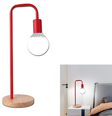 Lámpara de noche Vintage,Lámpara De Mesa E27 Retro clásico Lámpara de Escritorio metal hierro Decorativa De Madera Maciza De Ojo Simple para Oficina Dormitorio Comedor cocina, Rojo