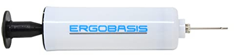 Ergobasis Ballpumpe für Nadelventile von Bällen, kompakte tragbare Größe, weiß mit blauem Logo