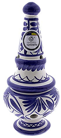 CERÁMICA RAMBLEÑA | Incensario cerámica | Incensario para casa | Incensarios Barro | Incensarios Originales | Incensario remate Azul | 9x9x19 cm