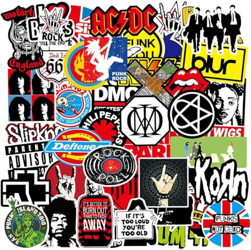 100 Autocollants de Rock Roll, Musique Vinyle Sticker Bomb Pack pour Ordinateur Portable, Skateboard, Vélo, Guitare, Bagages (Rock and Roll)