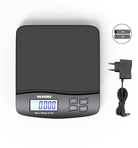 Nilpferd Digitale Paketwaage 5g-30kg in 1g Schritten, Postwaage, Briefwaage, eine Waage für alle Zwecke (Haus/Büro/Lager/Markt),Grammgenau mit LCD Anzeige, Batterien enthalten(Schwarz)