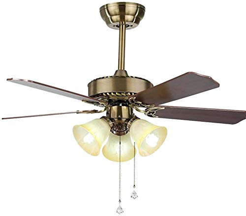 Ventilatore da soffitto per Interni nostalgico Tradizionale banchiere Antico con Lampada Retro 5 Pale in Legno massello Ventilatore da soffitto Luce Soggiorno Camera da Letto Ristorante Lampadario
