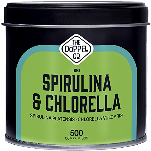 Spirulina e Clorella Biologiche - 500 Compresse - 1500 mg per Dose - Alghe Spirulina e Clorella Biologiche -Senza Additivi - Effetto Sazietà - Disintossicazione - Proteine Vegano Bio - Senza Plastica