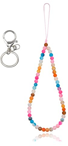 BEEFLYING Perlen HandyKette Kurz HandyAnhänger, Achat Edelsteinperlen | Handyschmuck Handgelenk Phone Charm mit Naturstein für Handyhülsen SchlüSselanhänger GeldböRsen Bag