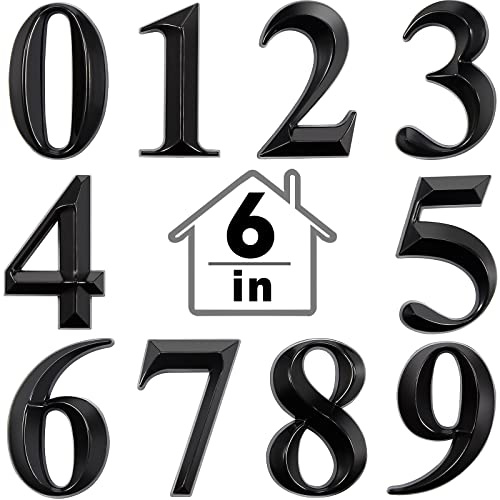 Jetec 10 Pcs House Numbers 3D Door Mailbox Numbers 0-9 Self Adhesive House Door Street Address Stickers for, Apartment, Office, Hotel Room, Mailbox Signs(6 x 4.5 Inches,Black)