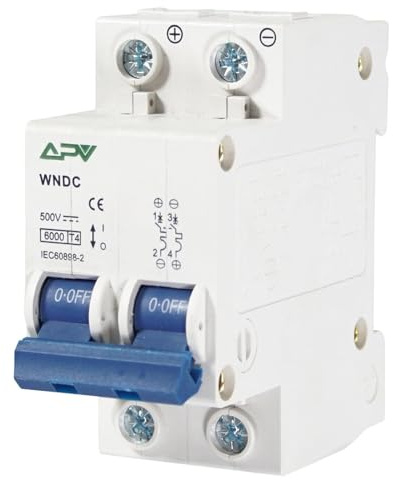 APV DC-Leitungsschutzschalter 2-polig 500V DC | C-Charakteristik 32A 6kA | Photovoltaik Schutzschalter | Thermomagnetisch 35mm DIN-Schiene