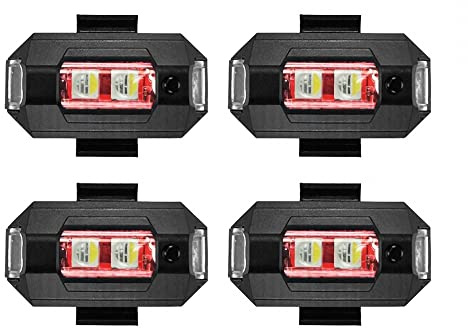 DONGKER Lot de 4 Feux Stroboscopiques LED pour Motos,7 Couleurs 33 Modes D'éclairage,Avertissement Anti-Collision de Nuit,Signal de Vol Stroboscopique pour Drone,Moto,Vélo de Saleté