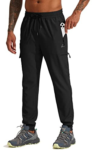 Willit Men's Lightweight Hiking Pants Quick Dry Waterproof Cargo Joggers with Zip Pockets Travel Athletic Outdoor UPF 50+ Black L
