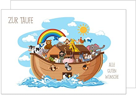Edition Seidel Premium Glückwunschkarte zur Taufe mit Umschlag. Taufkarte Grusskarte Karte Arche Noah Tiere Regenbogen Taufkind (ET174 SW023)