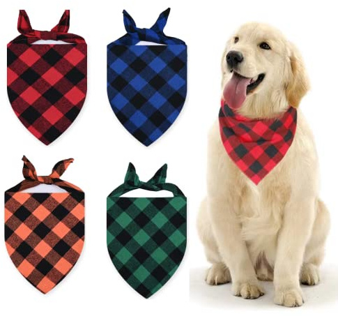 Tsathoggua Bandana cane, Set di 4 bandana per cani, Accessori cane, Vestibilità regolabile Bavaglino per Cani, Bandana classica in cotone a scacchi per cani piccoli, medi e grandi