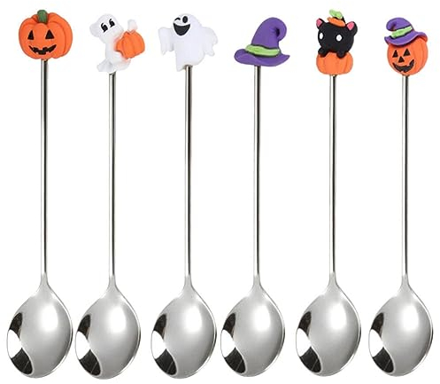 UPKOCH 6 Stück Halloween-Löffel Halloween Geschirr Kürbis Hexenhut Geisterlöffel Dessertlöffel Kaffeelöffel Eislöffel Teelöffel Rührlöffel Für Halloween Zuhause Party Silber